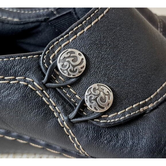 Clarks Bendables Ashland Alpine Slip On Black Leather Flat Comfort Shoes Size 9W - Picture 7 of 12